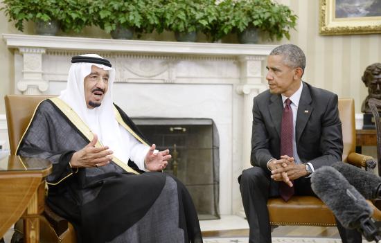 WASHINGTON, DC - SEPTEMBER 04: U.S. President Barack Obama looks on as King Salman bin Abd alAziz of Saudi Arabia speaks during a bilateral meeting in the Oval Office of the White House September 4, 2015 in Washington, D.C. The President and the King were expected to discuss various issues including joint security and counter-terrorism efforts (Photo by Olivier Douliery-Pool/Getty Images)